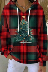Women's Fall Christmas Print Ribbed Hoodie