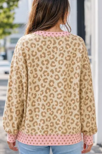 Women's Fall Leopard Polka Dot Contrast Splicing Pullover