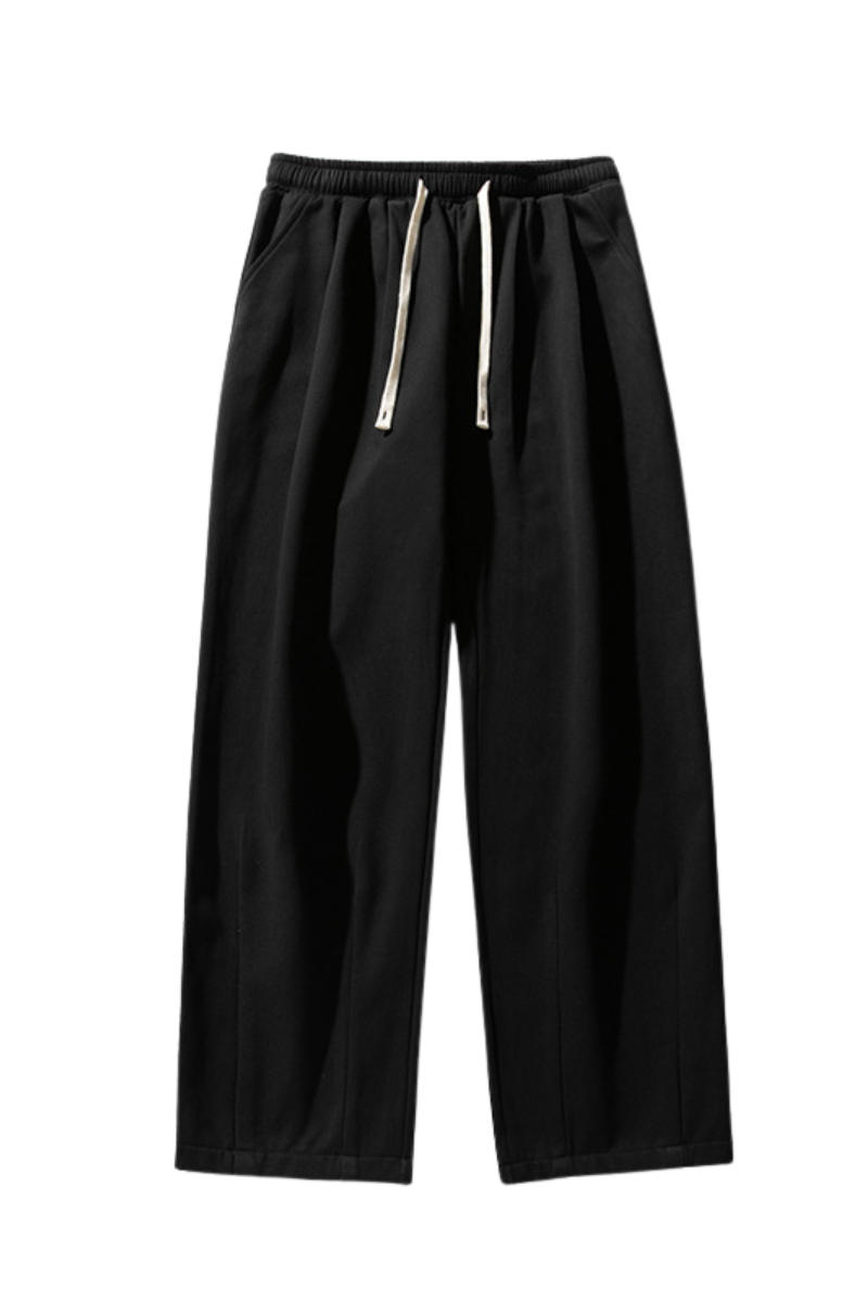 Men's Fall 100% Cotton Washed Drawstring Fleece-Lined Pants