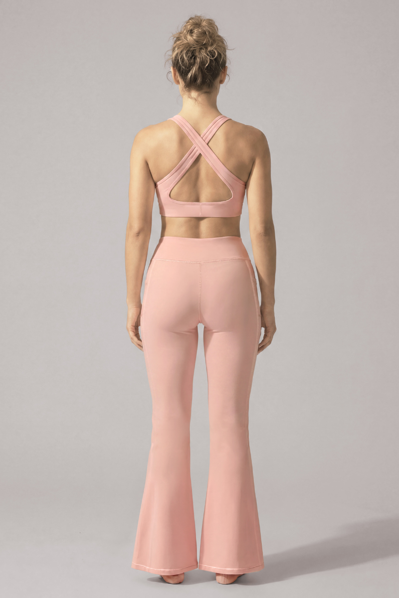 Women's Deep V Cross‑Back Bra And Flare Pant Pilates Set