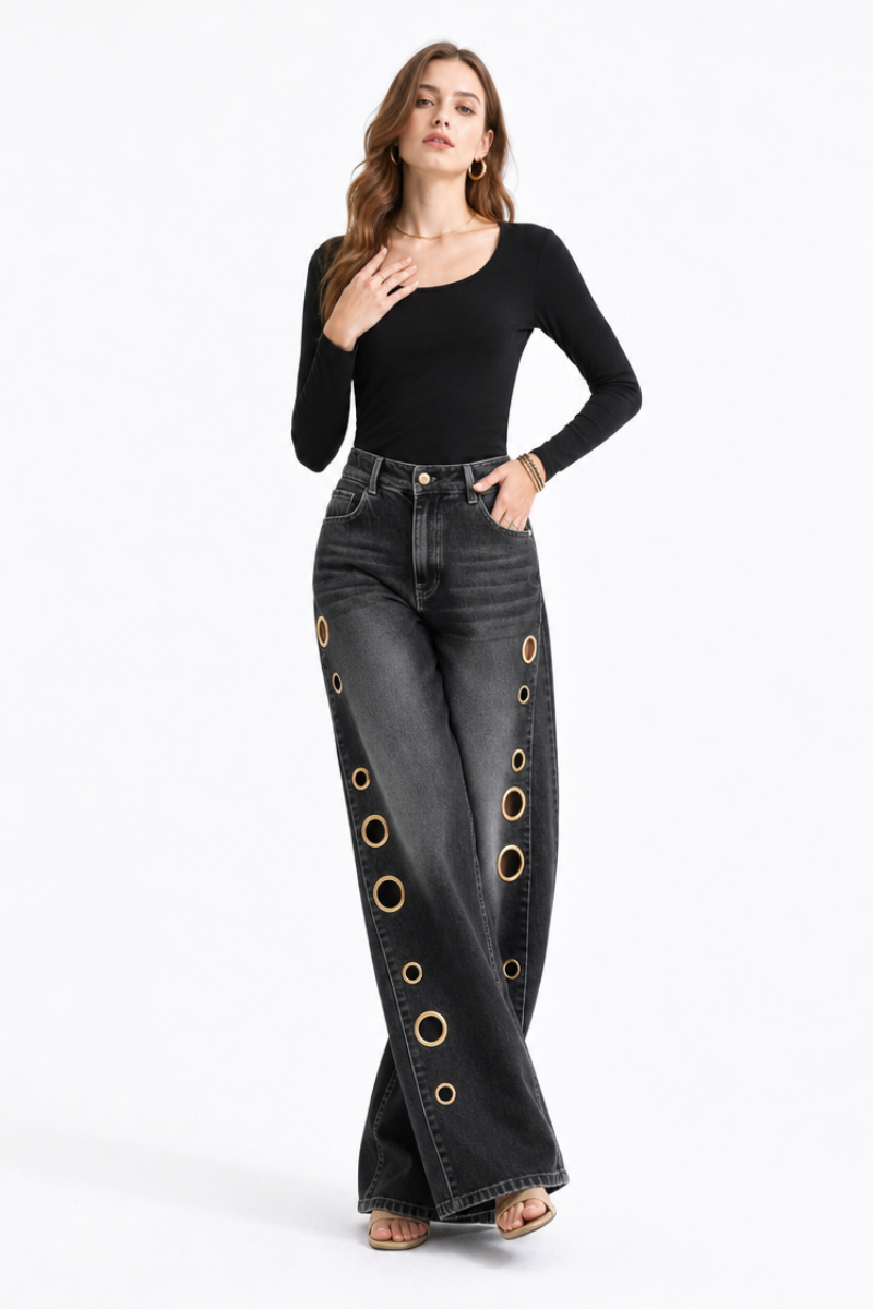 Women's High Waist Retro Non-Stretch Baggy Wide Leg Jeans