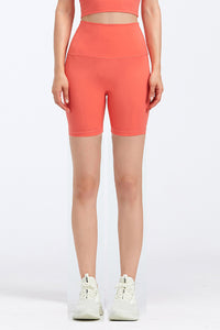 Solid High-Waisted Stretch Sports Shorts