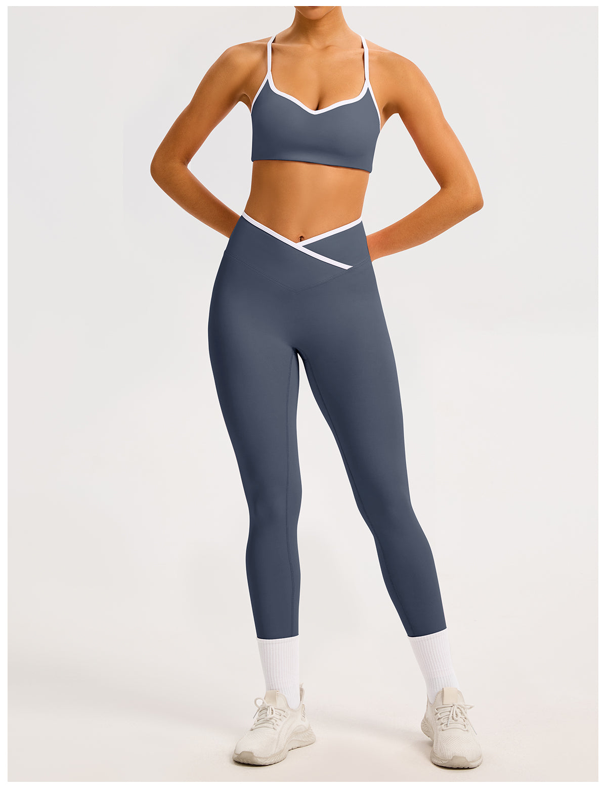 Women's Color-Block Crossover-Waist Sports Bra & Leggings Set
