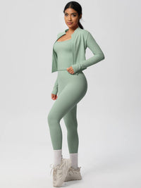 Women Activewear Set:Slim Fit Sports Bra+Zip Jacket+Leggings