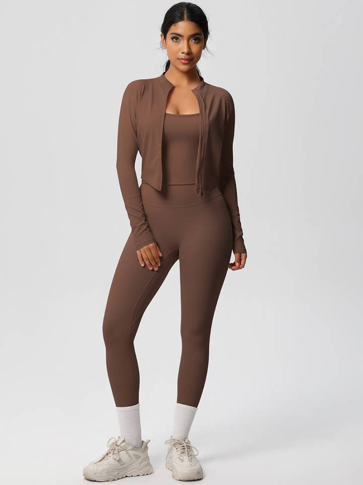 Women Activewear Set:Slim Fit Sports Bra+Zip Jacket+Leggings