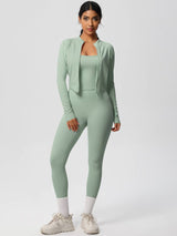 Women Activewear Set:Slim Fit Sports Bra+Zip Jacket+Leggings