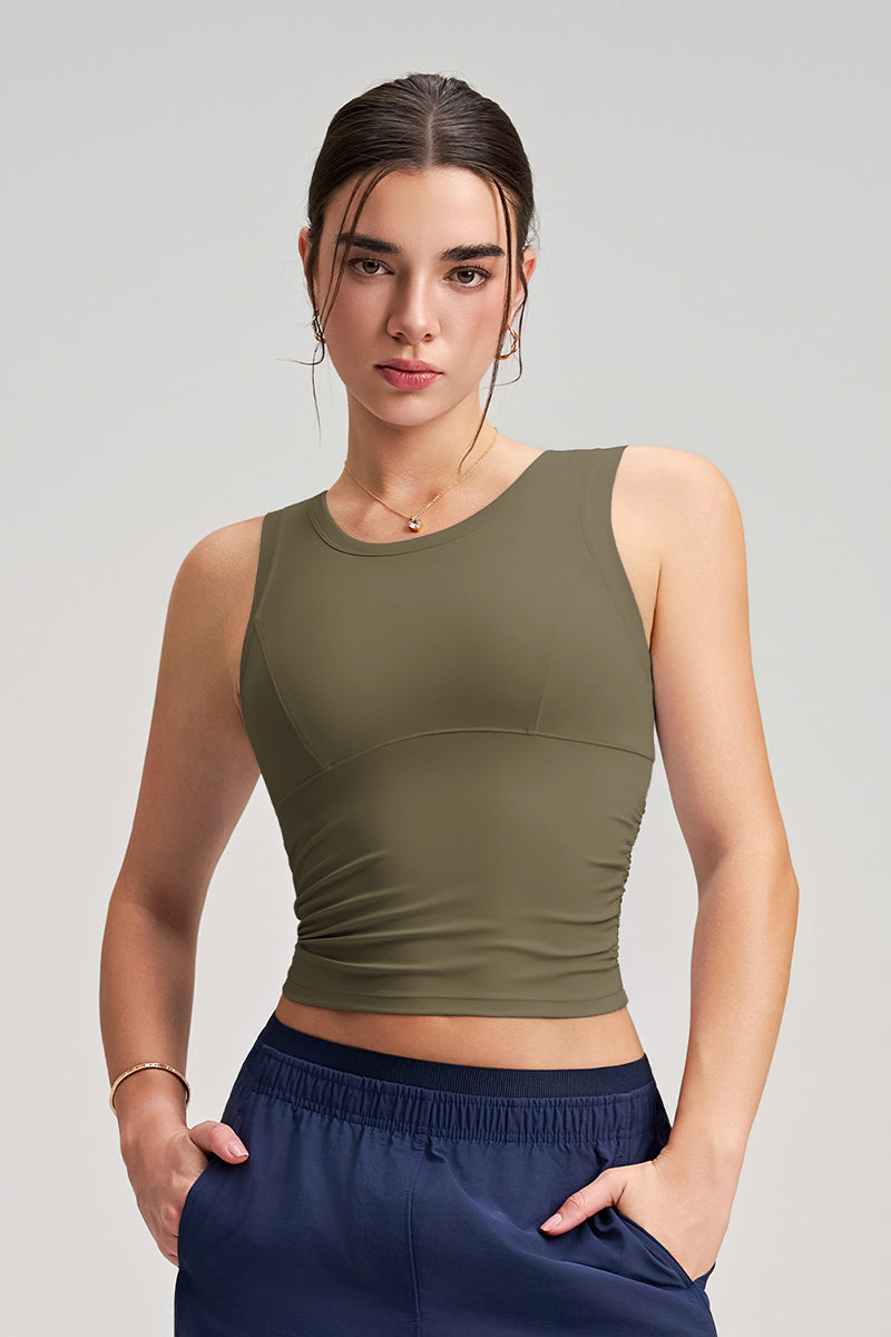 Women Fixed-Cup Ruching Quick-Dry Workout Sports Bra