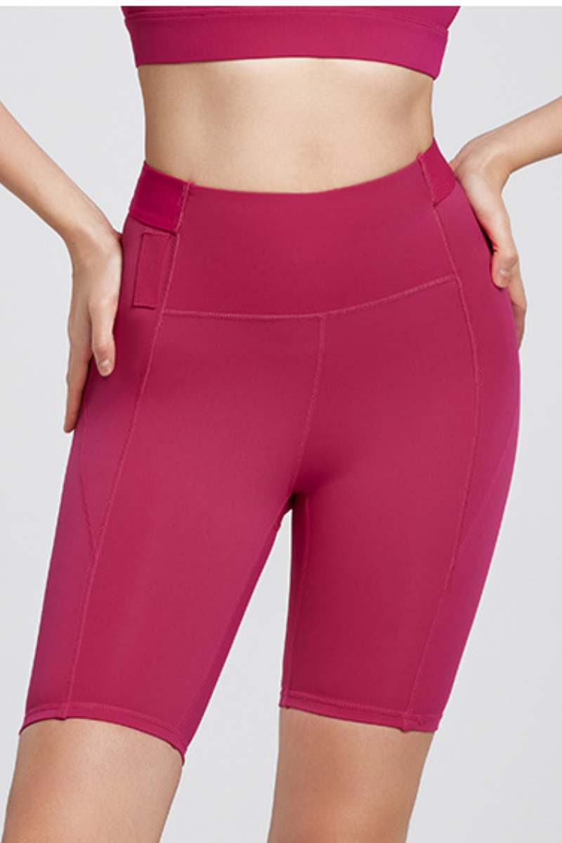 Women's Multi-Purpose Pocket High Waist Solid Cycling Shorts