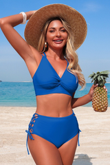 Women's V-neck Twist-Front Cross Back Side Cot Out Bikini