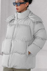 Women's stand-up collar bread-style hooded cotton jacket.