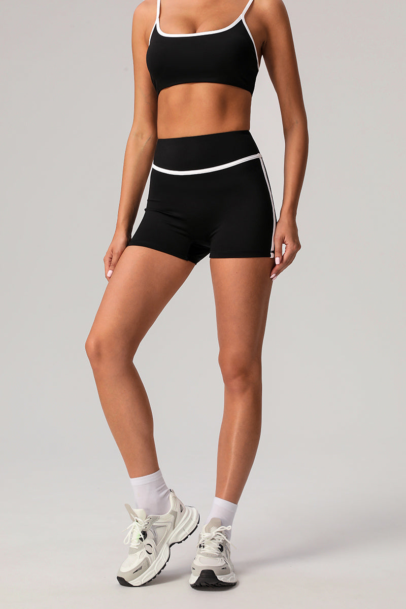 Women White Piping Yoga Sports Shorts