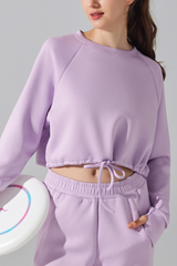 Women's Cropped Drawstring Long Sleeve Athletic Sweatshirt