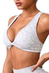 Women's Leopard Twist Cross Back Wide Strap Sports Bra