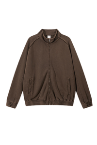 Men's Fall  100% Cotton Washed Faded Raw Edge Zip Up Jacket