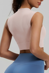 Women's Mock Neck Padded Cropped Sports Yoga Tank Top