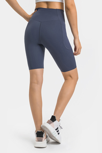 Women's V-Waist High-Waisted Biker Yoga Shorts with Pockets