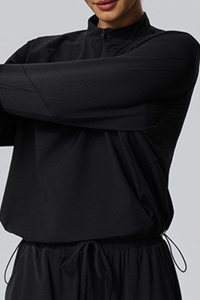 Women's Fall Half-Zip Drawstring Hem Mock Neck Athletic Top