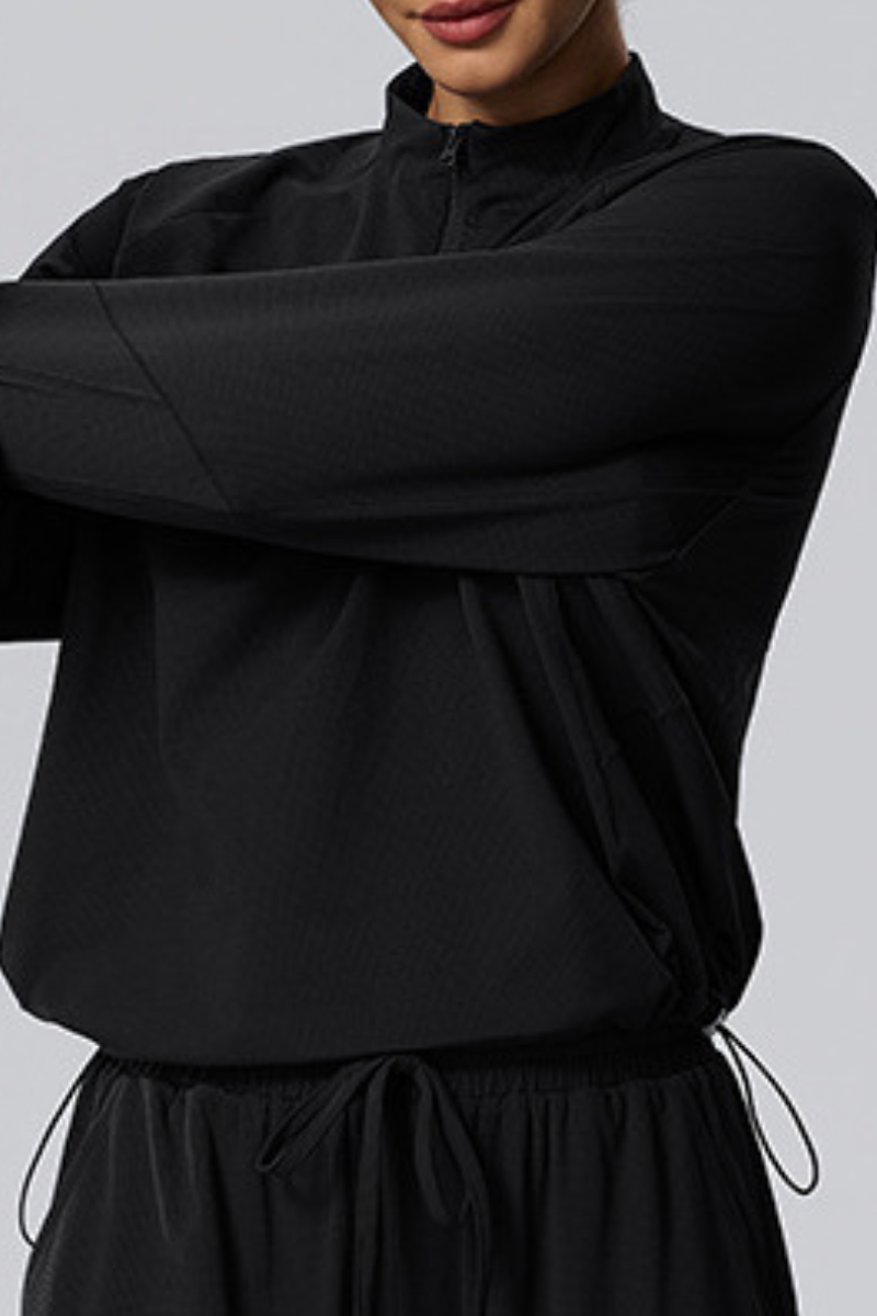 Women's Fall Half-Zip Drawstring Hem Mock Neck Athletic Top