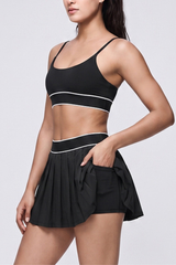 Women's Tennis Sets:Contrast Bra And Pleated Tennis Skirt
