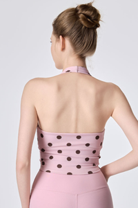 Women's Vintage Polka Dot Halter V-Neck Yoga Tank Top