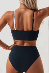 Women's Sexy Color Block Twist Front V-Waist Bikini