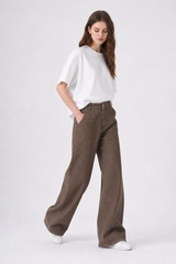 Women's Fall Non-Stretch Brown Loose Fit Wide Leg Jeans