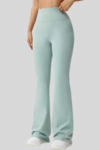 Women's Scalloped High Waist Naked Feel Flared Yoga Pants