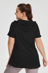 Plus Size Women's Side Drawstring Slit  Hooded T-shirt