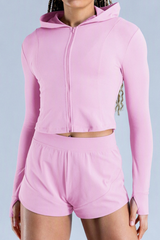 Women's Zip Up Cropped Athletic Running Hooded Jacket