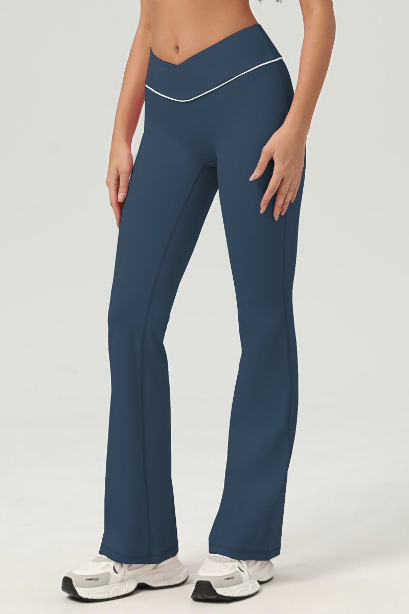 Women's V‑Waist Color Contrast Piping Flared Yoga Pants