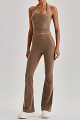Women's Brushed Halter Tank Top & Yoga Flared Pants Set