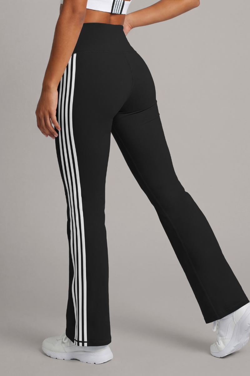 Women's Side White Stripe High Rise Flared Pants(Pre-Order)