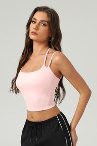 Women Naked-Feel Color-Block Slim-Fit Yoga Sports Bra With Thin Hanger Straps