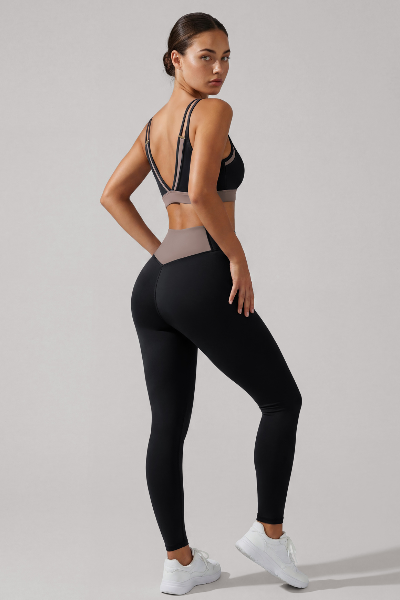 Women's Double Thin Strap Bra And High Rise Legging Yoga Set