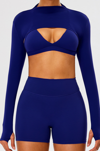 Women's Athletic Stand Collar Finger Cuffs Long Sleeves Top