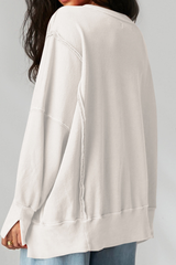 Women's Fall Vintage Raw‑Edge Seam Side Slit Hem Sweatshirt