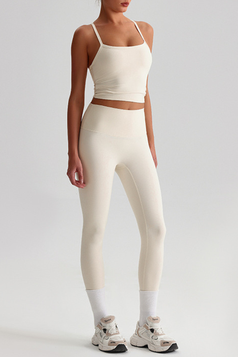 Women's Y-Back Cropped Tank Top &Peach Hip Yoga Leggings Set