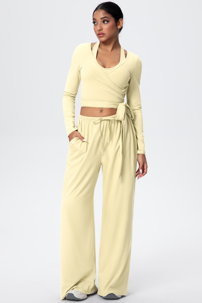 Women’s 3-Piece Set:Halterneck Top & Long Sleeves Top & Pants
