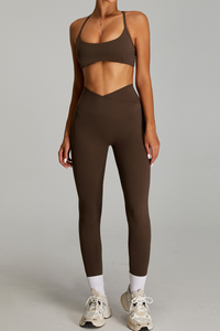 Women's Set: Cross-back  Bra And Criss-cross Waist Leggings