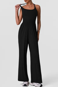 Women's Sports Halter Cross Back Wide Leg Yoga Jumpsuit
