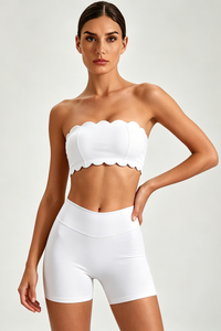 Women's Scalloped Strapless Bra And Shorts Workout Yoga Set