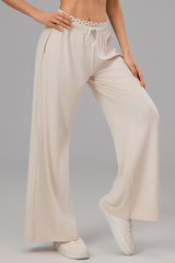 Women's Polka Dot Contrast Waistband Wide Leg Workout Pants