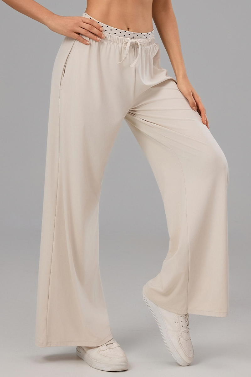 Women's Polka Dot Contrast Waistband Wide Leg Workout Pants