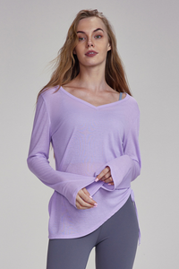 Women's Spring Side Drawstring Loose Yoga Long Sleeve Top
