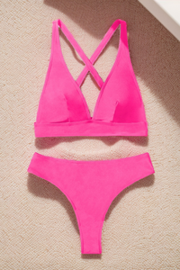 Women's Sexy V-neck Cross Back High-Waist Bikini