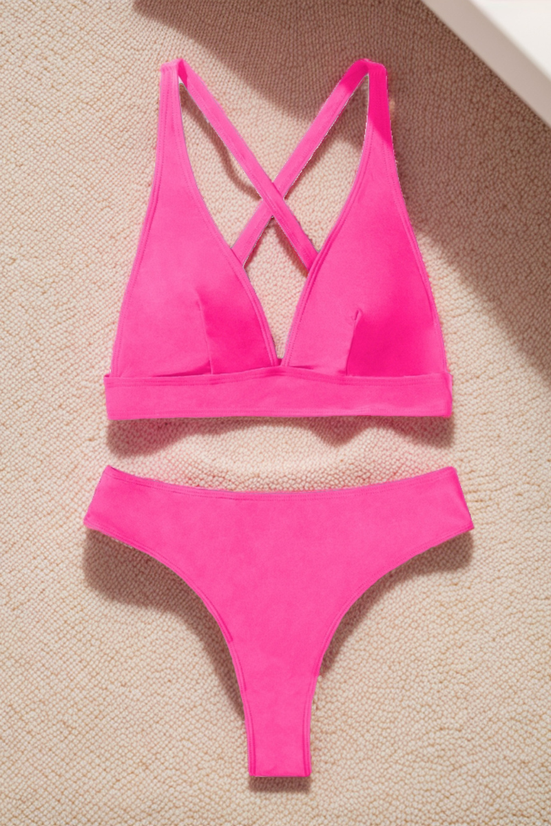 Women's Sexy V-neck Cross Back High-Waist Bikini