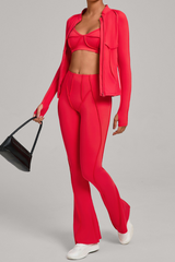 Versatile zipper-fastened matte-finish yoga three-piece set