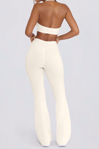 Women's Brushed Pleated Sports Yoga Bra And Flared Pant Set