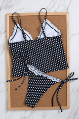 Women's Summer Polka Dot Ruffle Trim Side Tie Tankin Sets