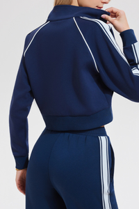 Women's Athletic Stand Collar Color Block Corpped Jacket